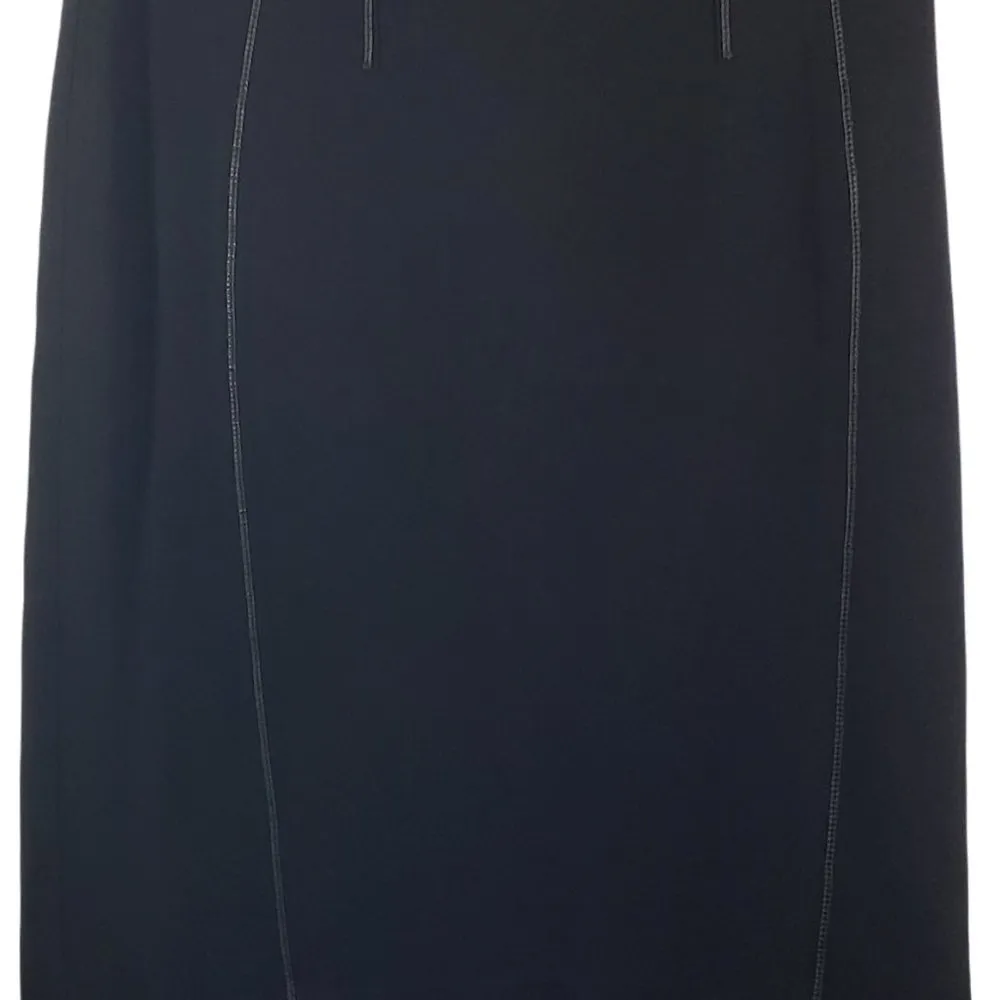 IRIS SETLACKWE Size 6 Black Faux Leather Trim, Back Slit, Pencil Skirt - Image 3