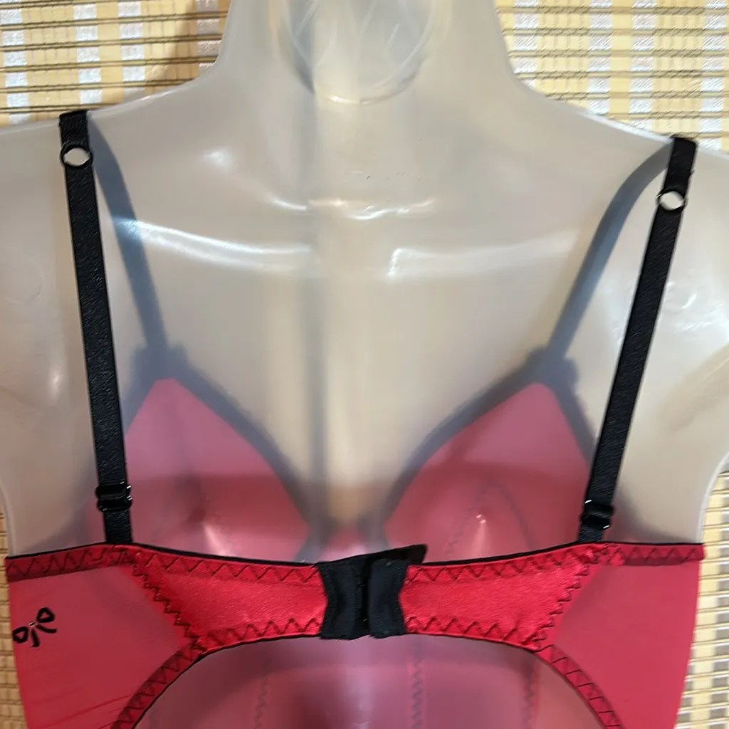 Victoria's Secret Bright Red Camisole Teddy Underwire Black Trim Garters 34B - Image 12