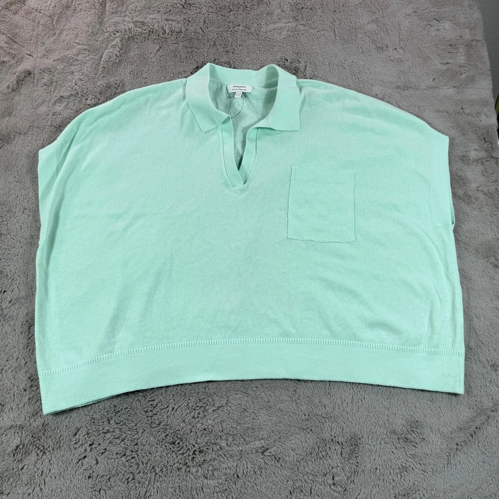 NWOT Banana Republic Women Polo Top XL/XXL Linen Oversized Johnny-Collar Sweater - Image 2