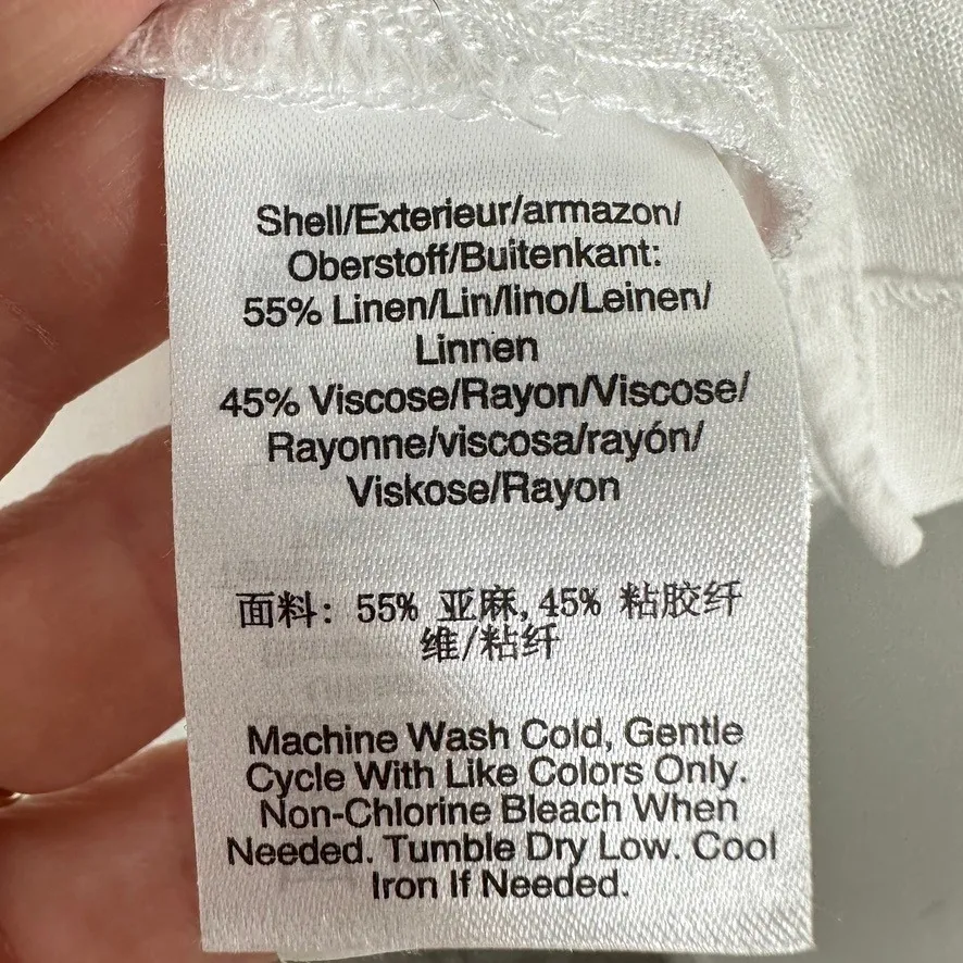 DKNY White Linen Blend Cropped Boxy Top Short Sleeve Button Back Women Size S - Image 3