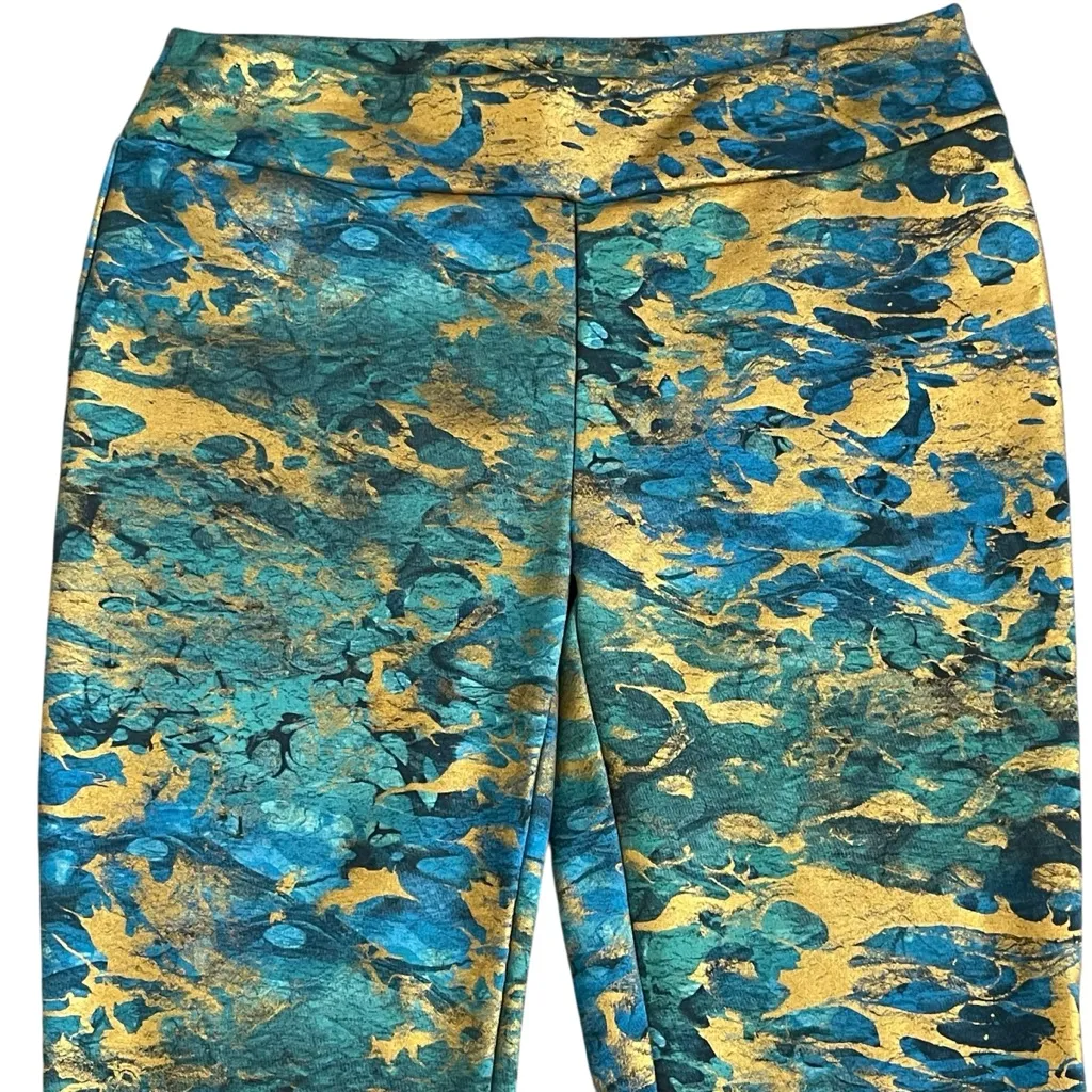 Soft Surroundings Blue Metallic Printed Florentine Straight Leg Ankle Pants PL - Image 2