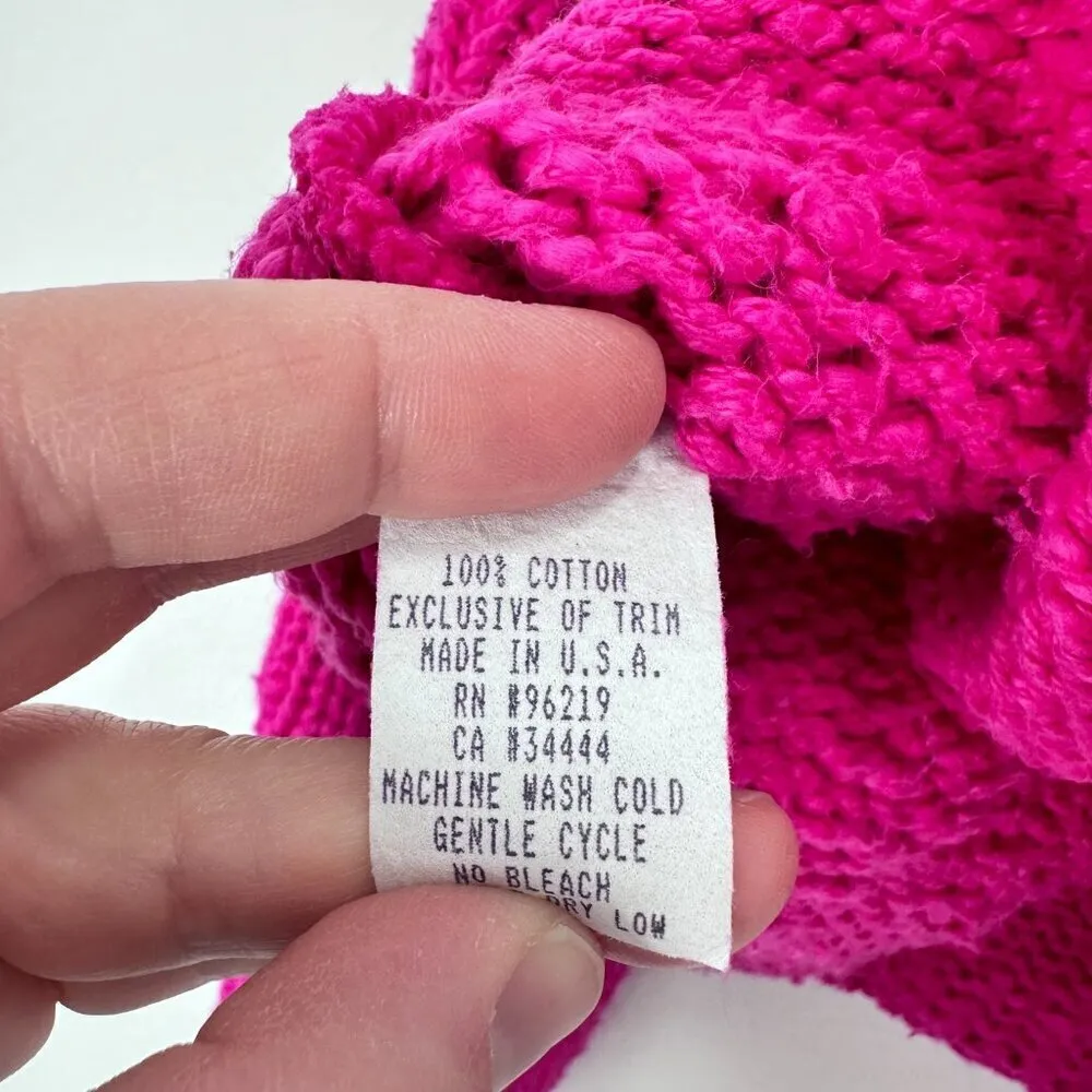 Vibrant Hot Pink Chunky Knit Turtleneck Sweater Winter Cozy‎ Comfy Oversized S - Image 4