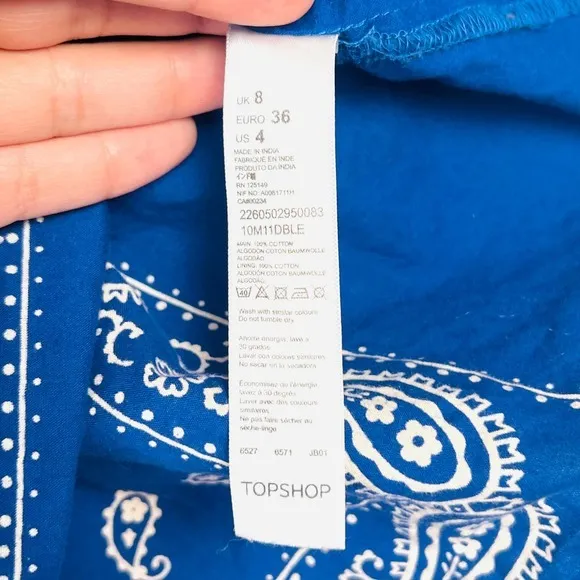 Blue Bandana Print Cutout Waist‎ Sleeveless Mini Dress Topshop Size 4 - Image 12