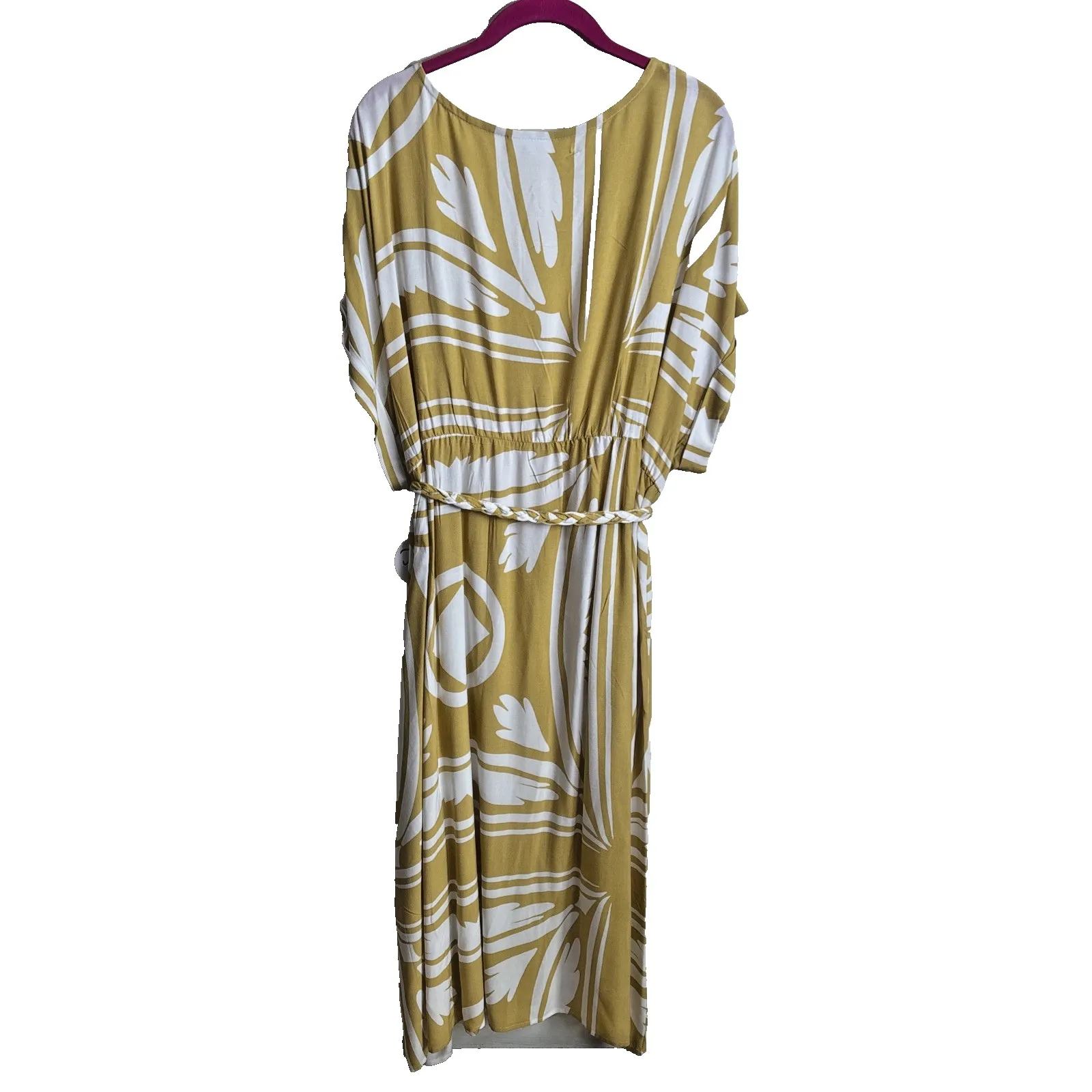 Jolie and Joy Womens Dress Sz 3X Plus Yellow Print Lightweight Belted Midi - Image 4