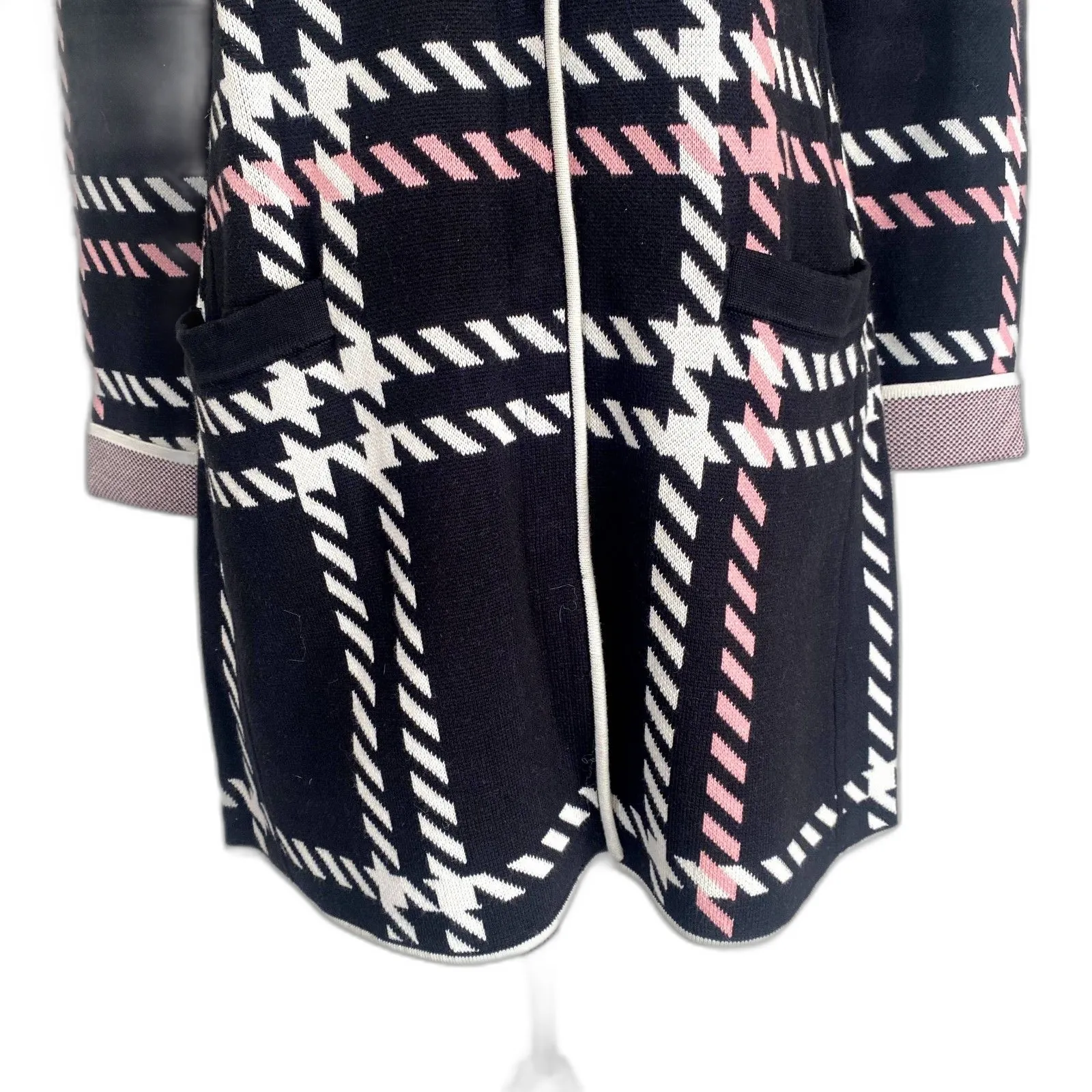 Talbots Black Houndstooth Plaid Coatigan Button Sweater Classic Size SP‎ - Image 3