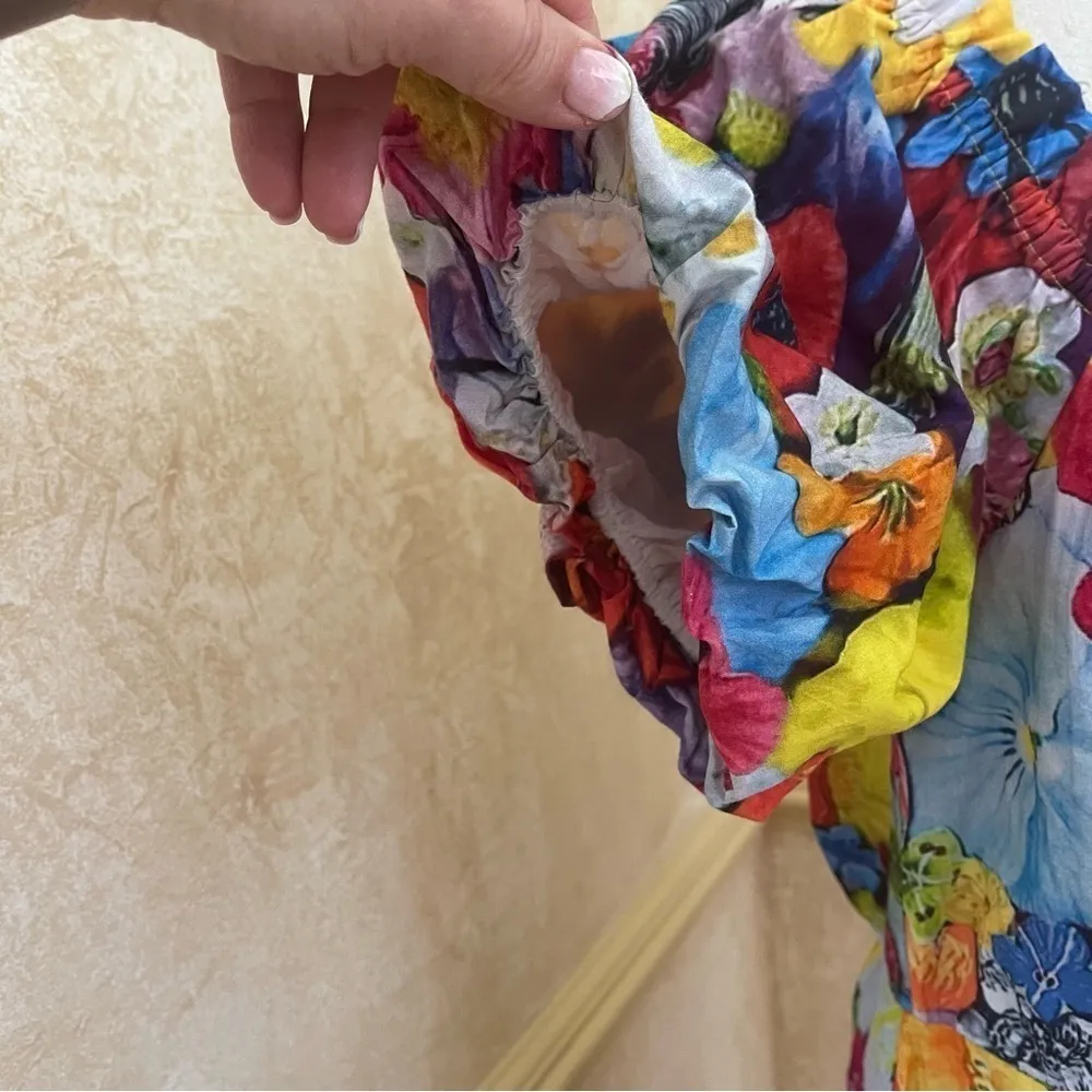 Walter Baker Kylie Dress Cotton floral colorful off shoulders puff sleeves Sz 12 - Image 6