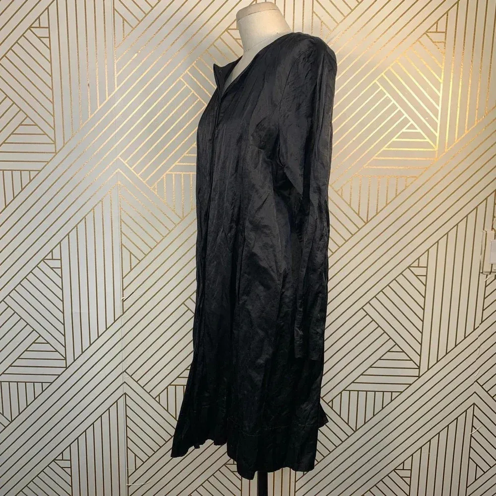 Eileen Fisher Crinkle Black‎ Sheen Overcoat Jacket - Image 3