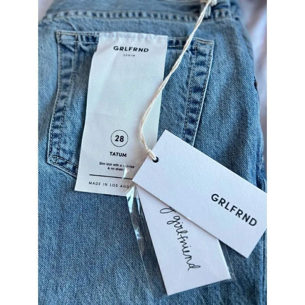 GRLFRND Tatum in Late Night Crop Fray Hem New $250 Woman Jeans Slim Kick Size 28 - Image 7