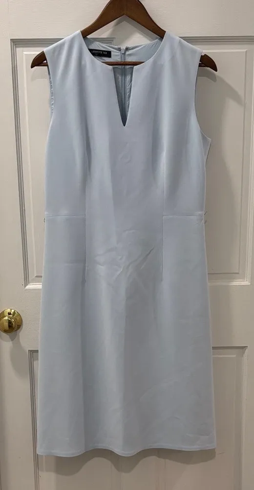 Lafayette 148 New York Sleeveless Sheath Dress Size 8 Light Blue Midi Length - Image 1