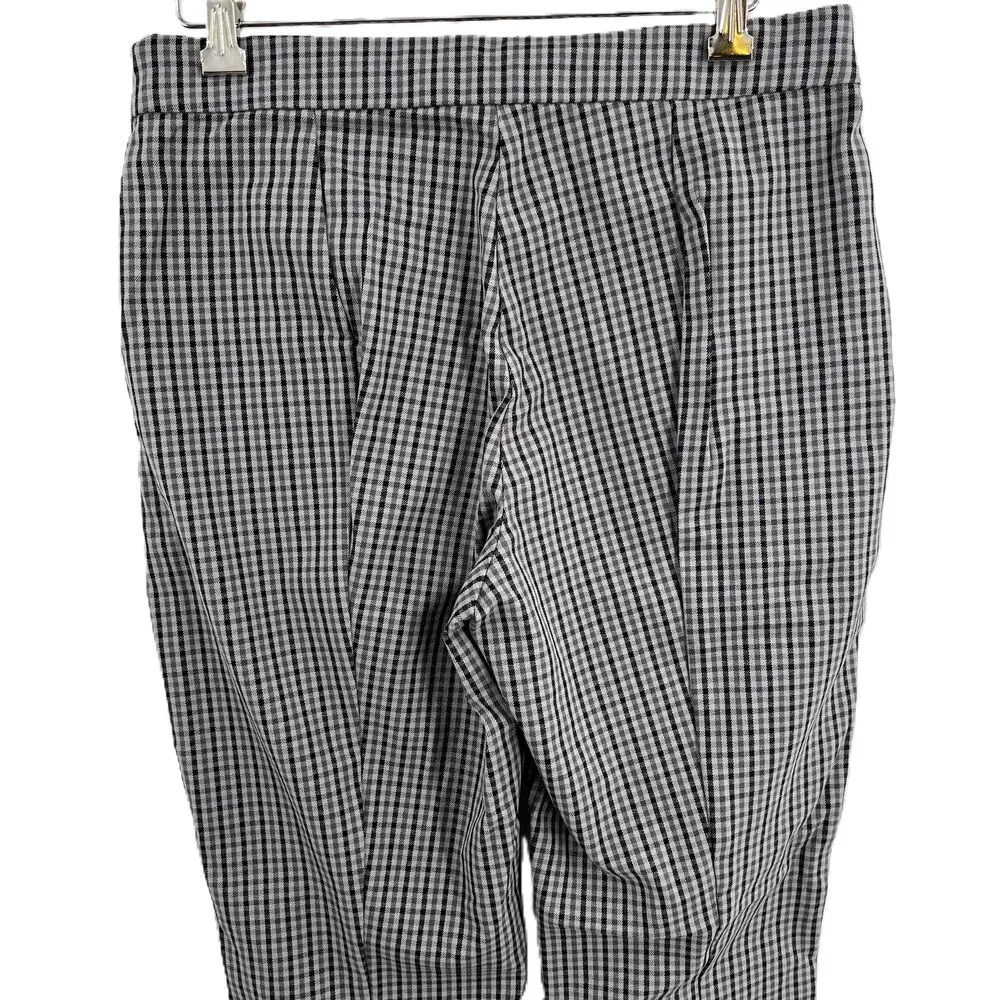 Everlane Grey Black Checked Gingham Cropped Side Zip Preppy Straight Leg Size 8 - Image 5