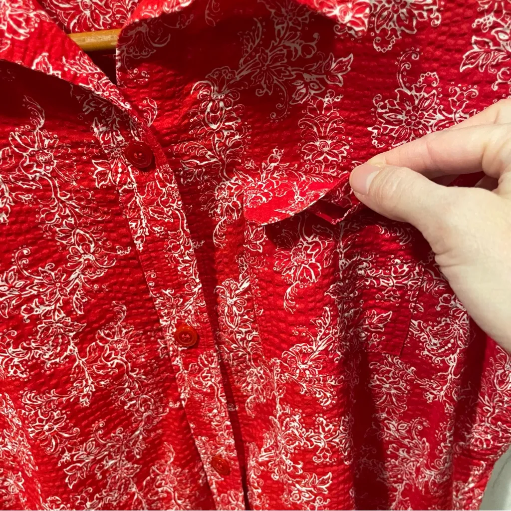 Cute vintage 90’s red seersucker Liz Claiborne Americana classic blouse pocket - Image 12