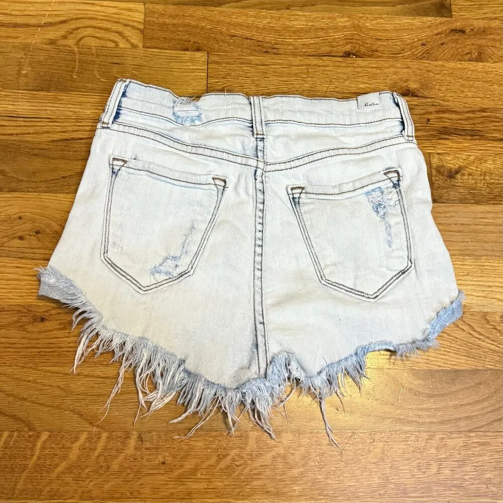 KanCan Women’s 27 Acid Wash Distressed Holes Festival Daisy Duke Denim Shorts Blue - Image 5