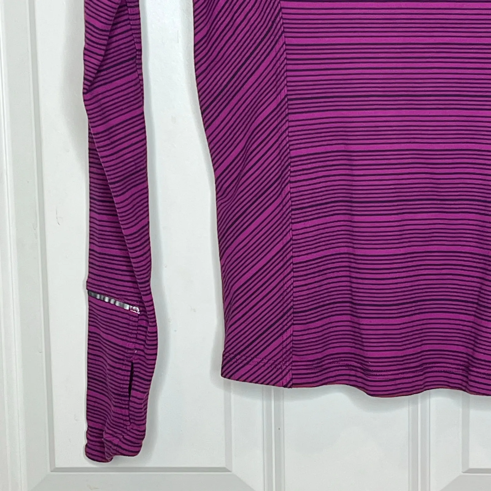 Lululemon‎ Kanto Catch Me Long Sleeve Stripe Shirt Regal Plum Naval Blue Size 4 - Image 7