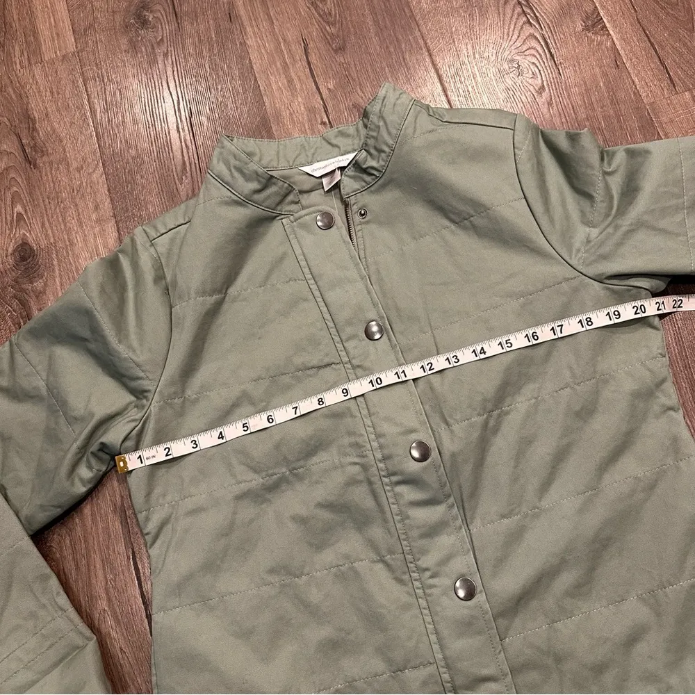 New Christopher & Banks Jacket Sage Green Quilted Snap Barn Coat Pockets Cotton - Image 12