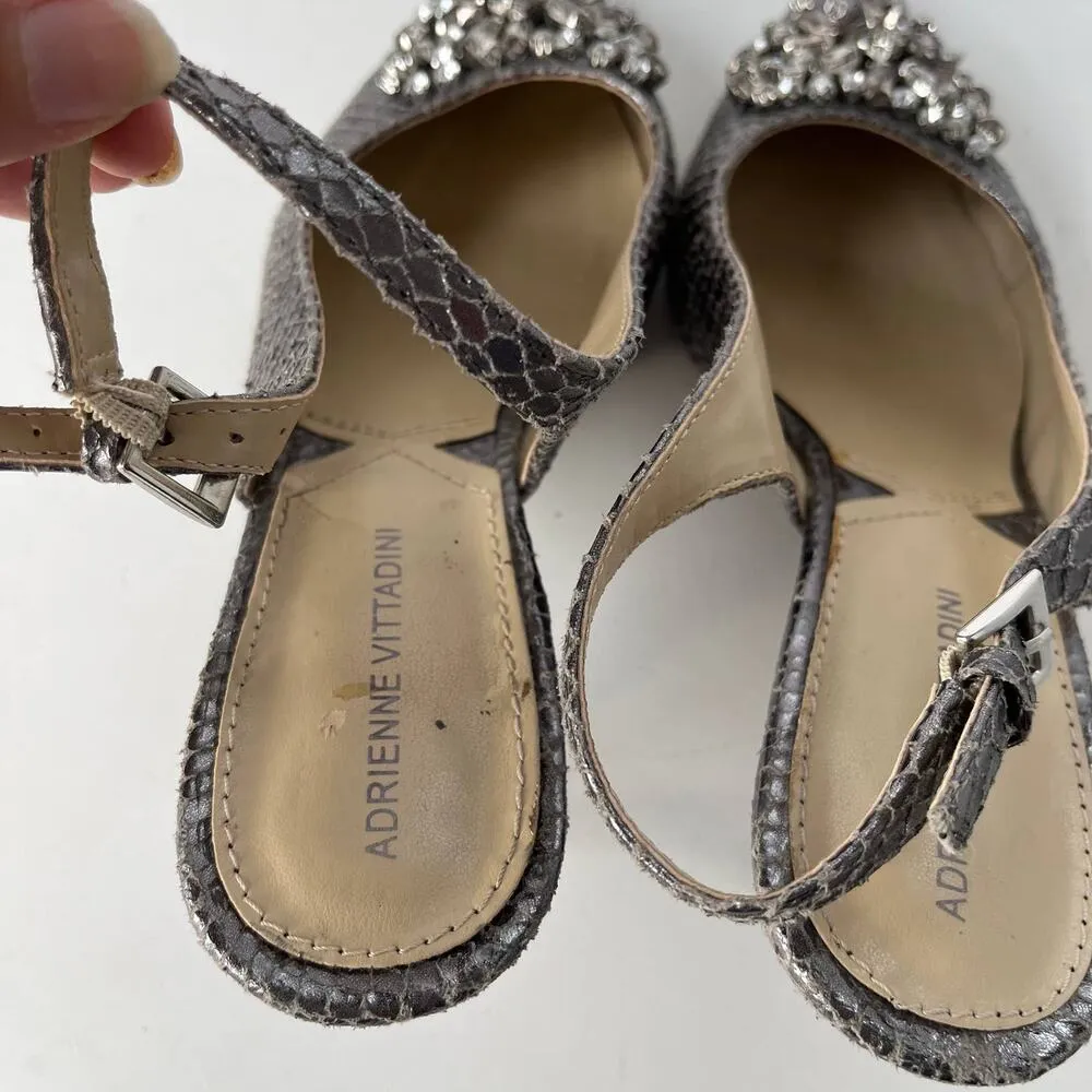 Adrienne Vittadini  Surya Slingback Shoes Sz 6M Snake Skin Crystals Pewter Glam - Image 11