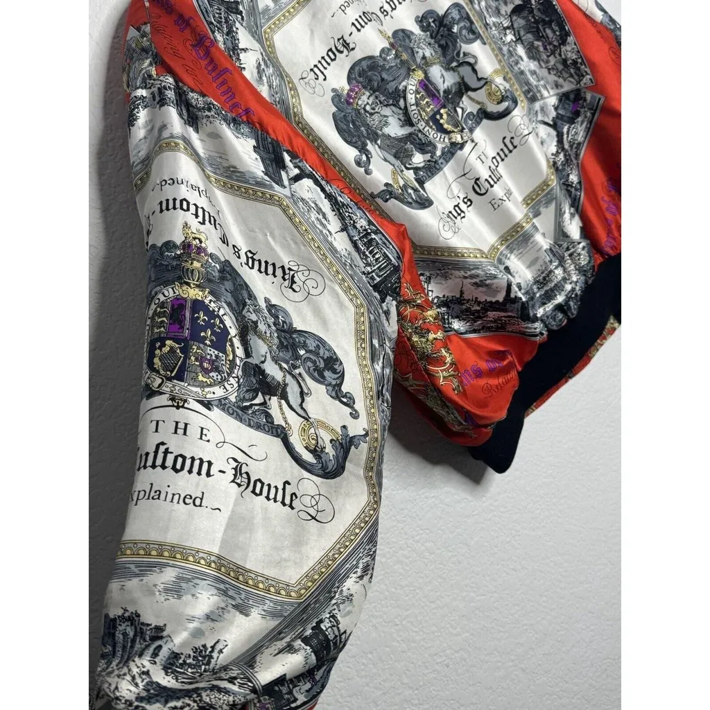 Vintage BOMBER JACKET OLD WORLD GRAPHIC SCARF MATERIAL ‼️‼️‼️ Red Size L - Image 8