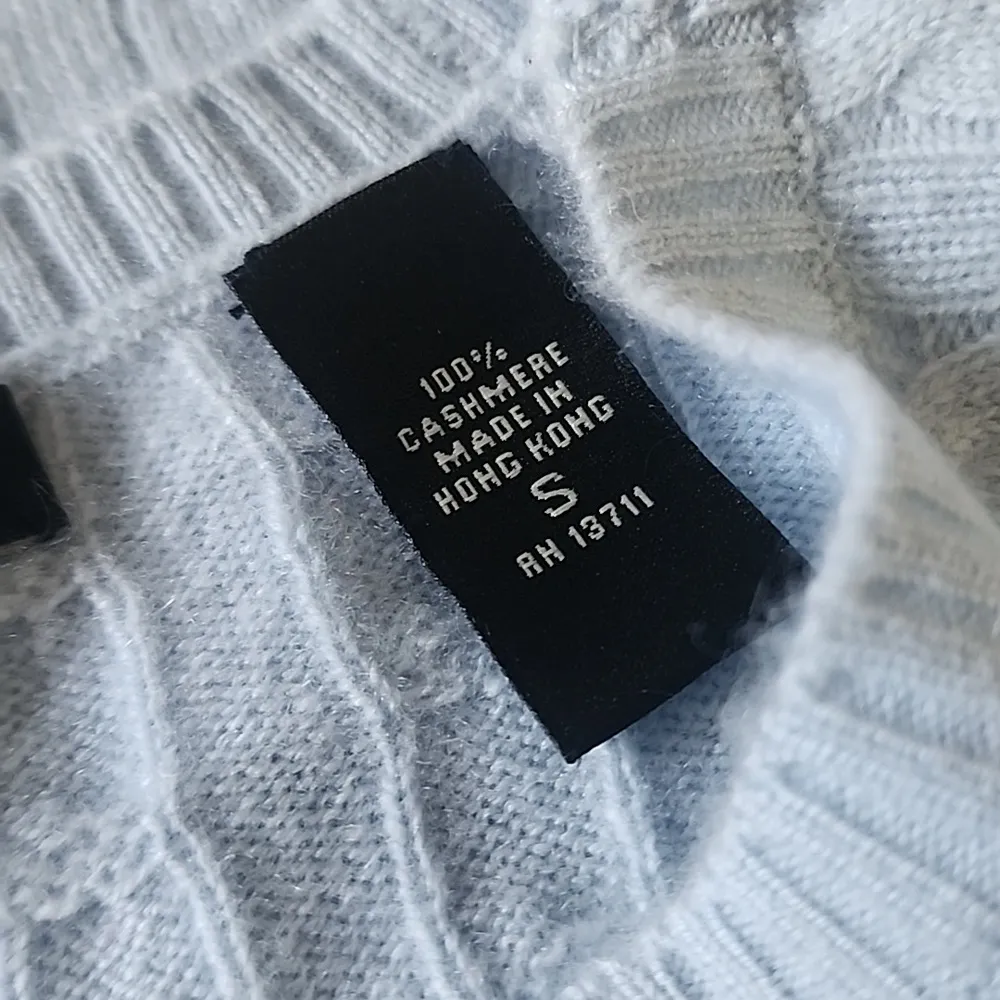 Lord & Taylor Two Ply Cashmere Powder Blue Cable Knit Crewneck Sweater - Image 7