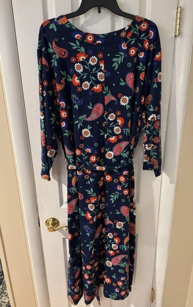 Croft & Barrow 3X Midi Dress Floral Belted Blue Stretch Work Boho V-neck  New - Image 6