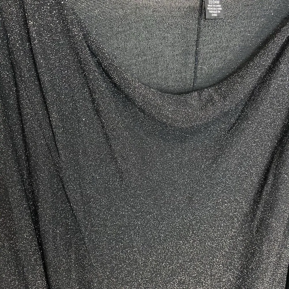 DKNY JEANS Black Gold Metallic Sparkly Long Sleeve Cowl Neck Sweater Dress 22/24 - Image 3