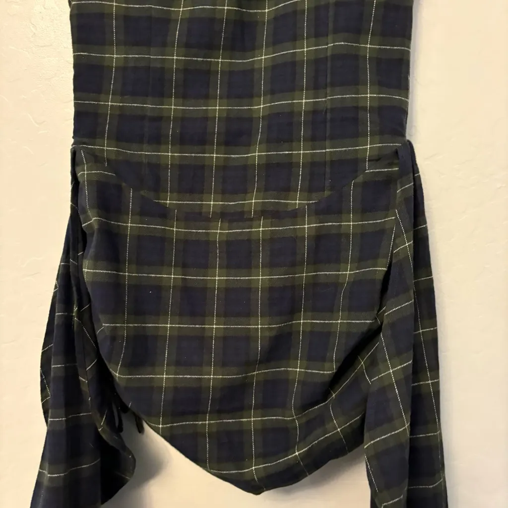 Innovare denim Ceyhun Grid Plaid Fringe Spaghetti Mini Dress size medium NEW Green - Image 4