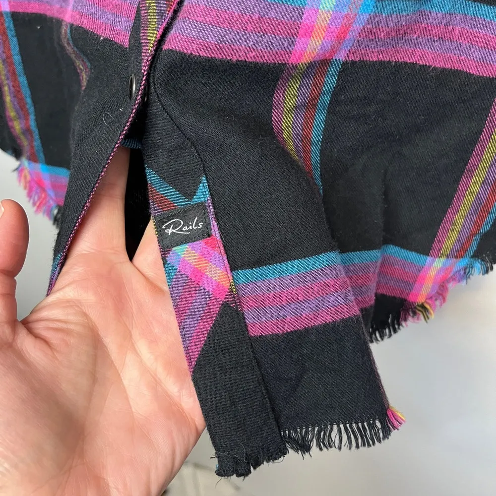Rails Leo Onyx Magenta Cayenne Flannel Shirt Sz S Neon Pearl Snap - Image 5