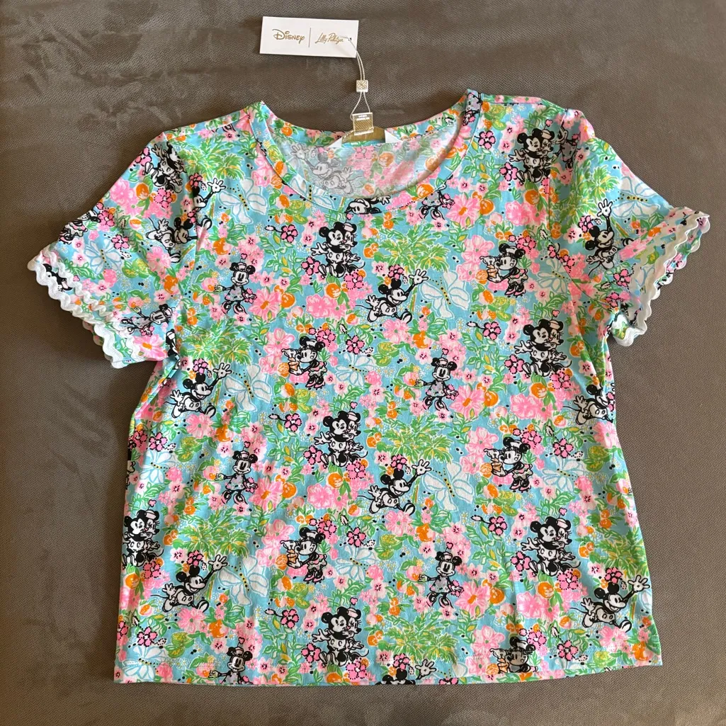 NWT Lilly Pulitzer Lilly Hearts Loves Disney Clairmont Trimmed Knit Lace Top L - Image 2
