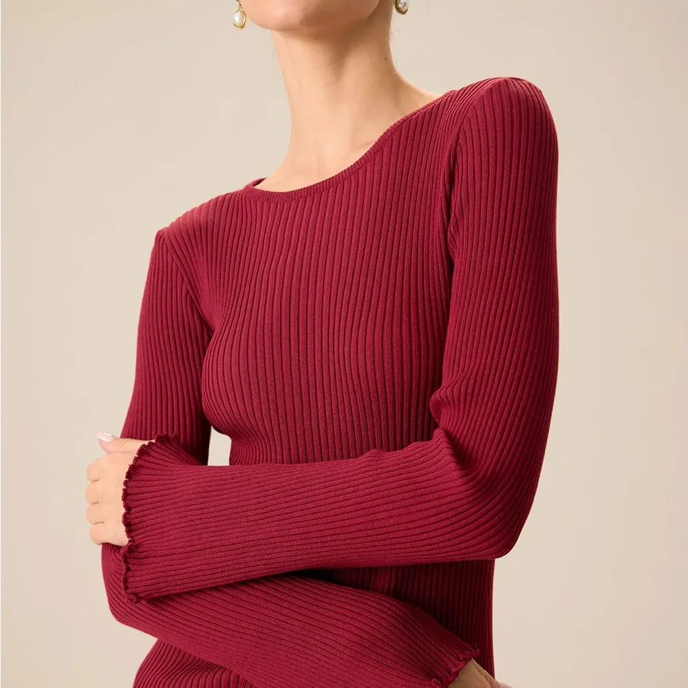 Rihoas Women's Red Bell Sleeve Bodycon Sweater Dress Size M - Image 2