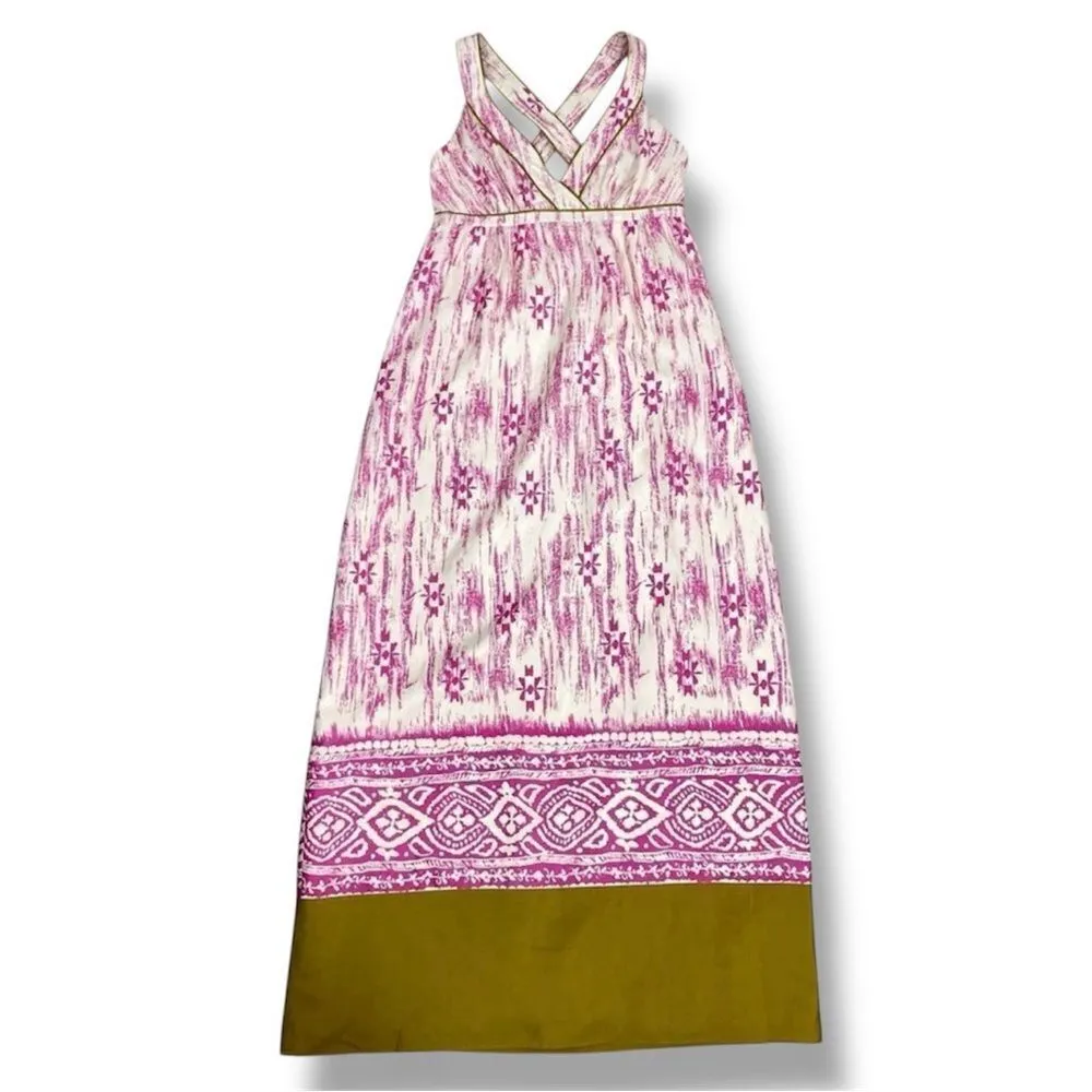 Loft Silk Ikat Tribal Print Maxi Dress Sundress‎ Pink Cream Size 2 - Image 15