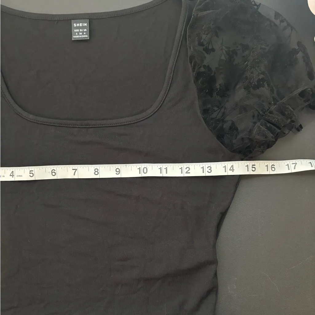 SHEIN Black Floral Puff Sleeve Blouse Size Small - Image 6