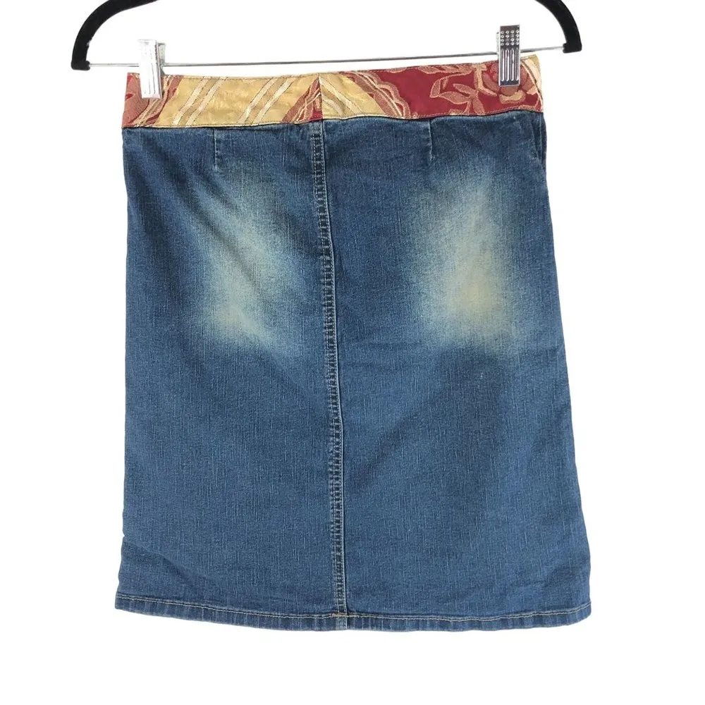 Picasso Style Jean PSJ Womens Skirt Denim Y2K Vintage Lace Up Modest S Blue - Image 2