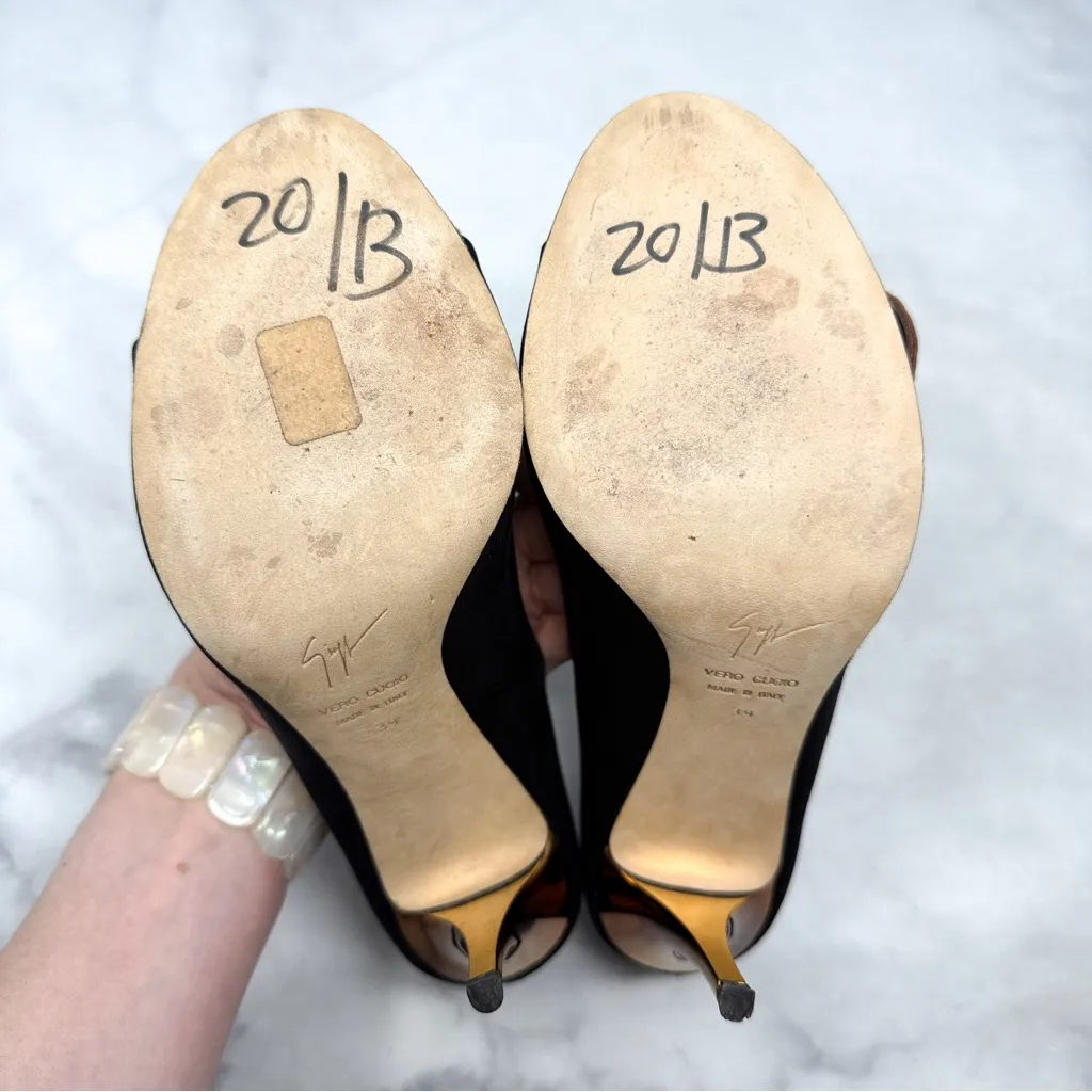 Giuseppe Zanotti Vintage Y2K Leather Croc Flower Silk Mary Jane Heels Black 39 - Image 10