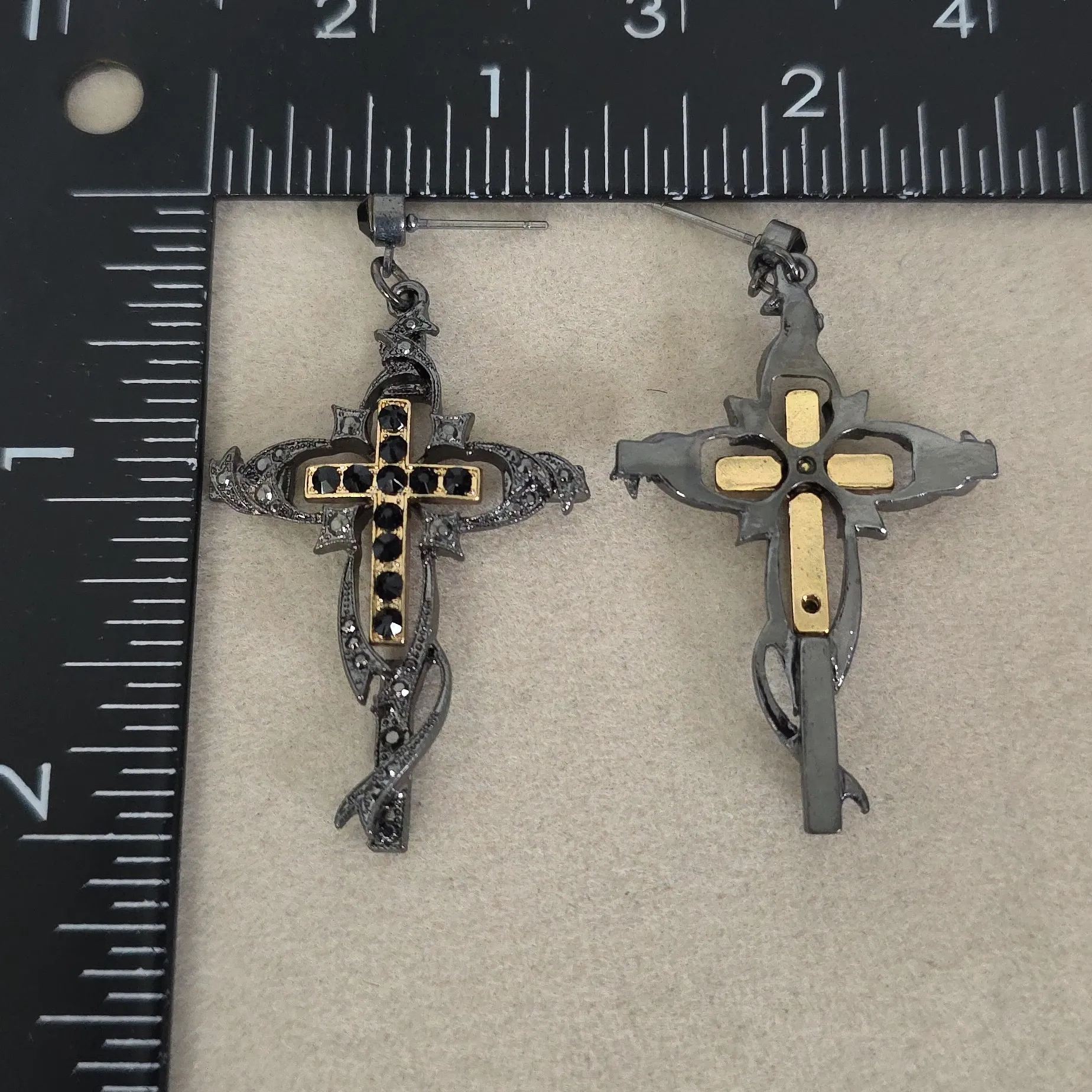 Unique Design Gunmetal with Gold Inner Cross Earrings - Image 8