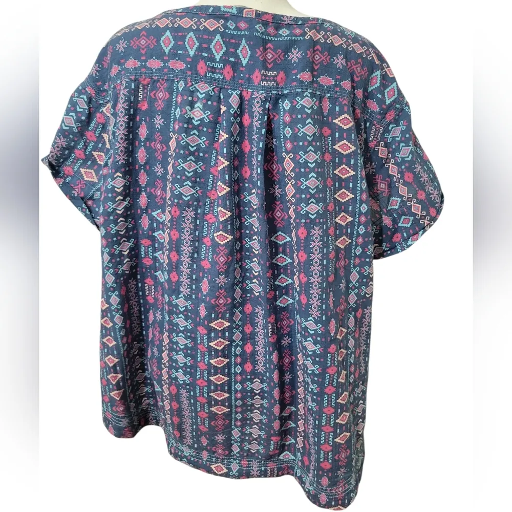 Woolrich Southwestern Geo Print Cuffed Sleeve Top Organic Cotton Sz XXL - Image 3