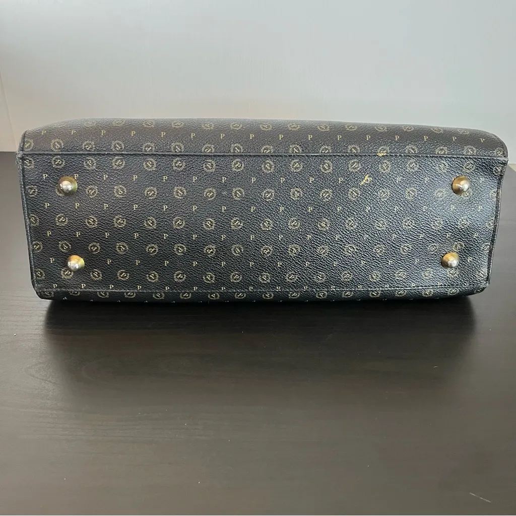 Vintage Pollini Monogram Leather Tote Purse Bag Italy Brown Black Old Money - Image 7