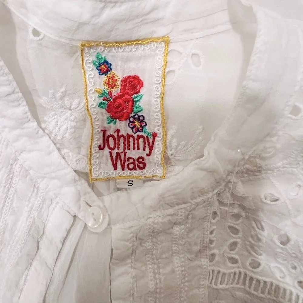 Johnny Was Rayon White Embroidered Eyelet Tunic Top Size Small - Image 5