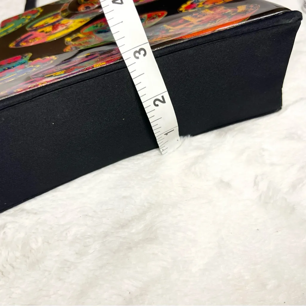 Vintage Angela Frascone Colorful Teacup Print Artistic Statement Bag Designer Black - Image 7