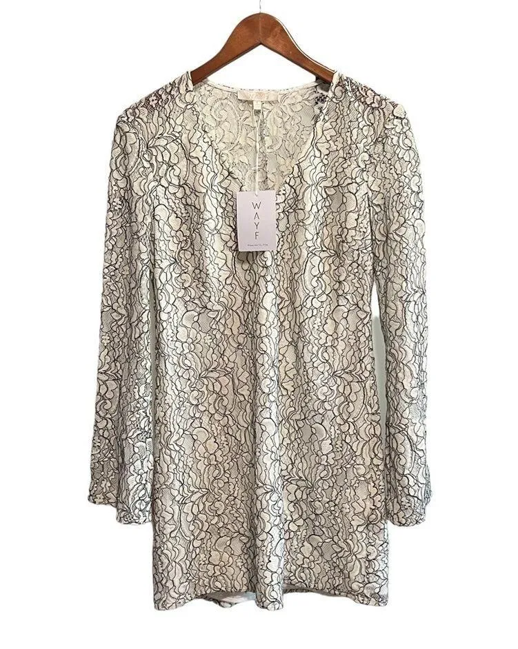 Wayf White Lace Long, Bell Sleeve Mini Dress, New with Tags - Image 3