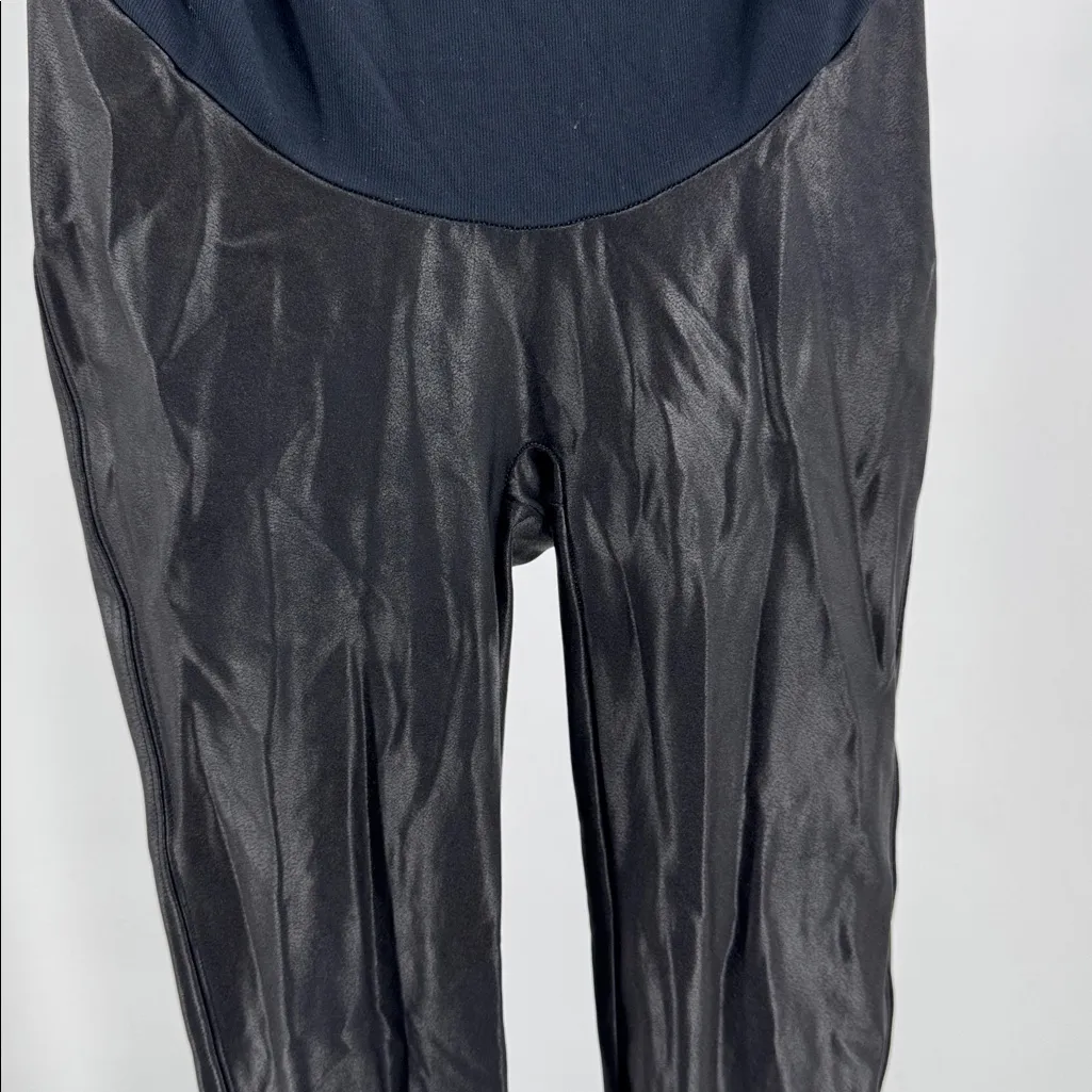 SPANX Mama Black Leggings faux leather maternity M pregnancy postpartum casual - Image 7
