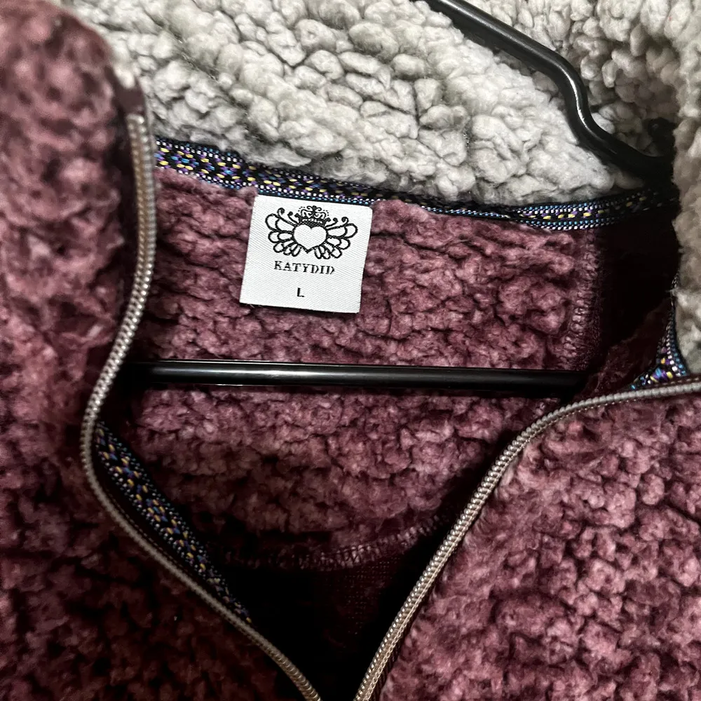 SHERPA Faux Fur KATYDID pullover sweatshirt Pink 1/4 Zip sweater Size L - Image 5