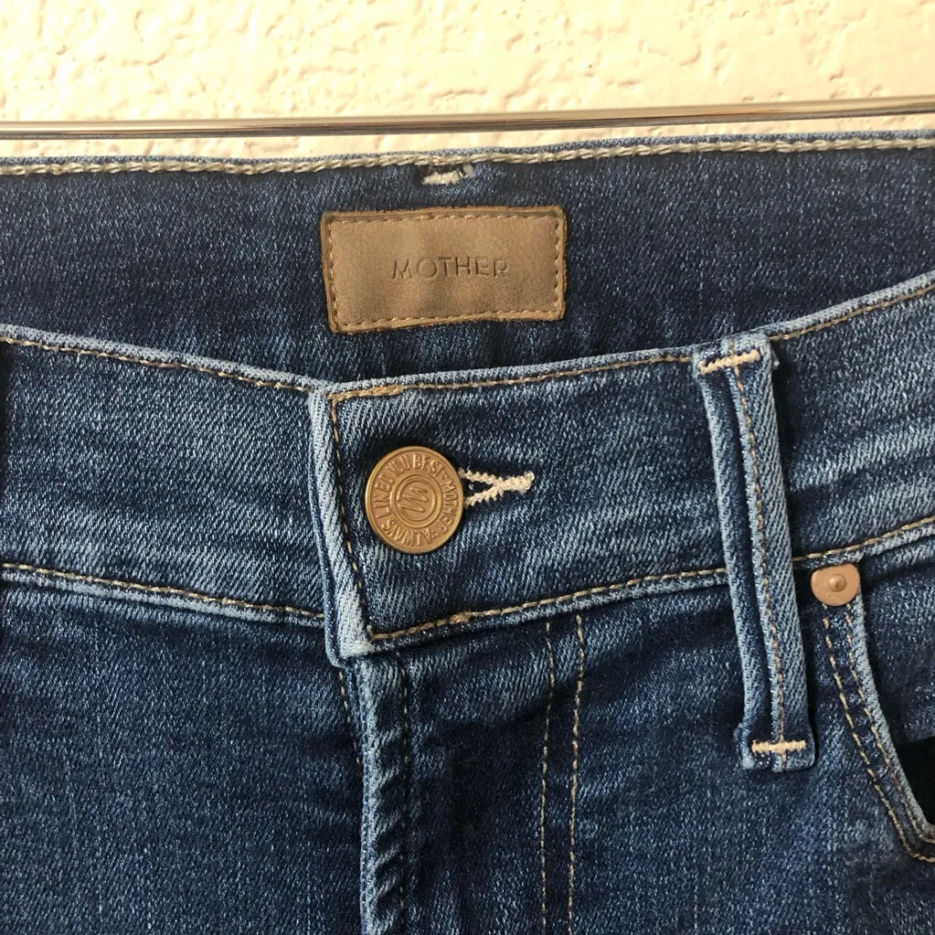 MOTHER High Waisted Rail Ankle Fray High Fidelity Blue Denim Jeans - Image 2