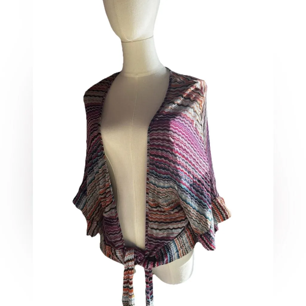 TRINA TURK | Halo Fringe Tie Front Long-Sleeve Raschel Knit Blouse M/L - Image 4