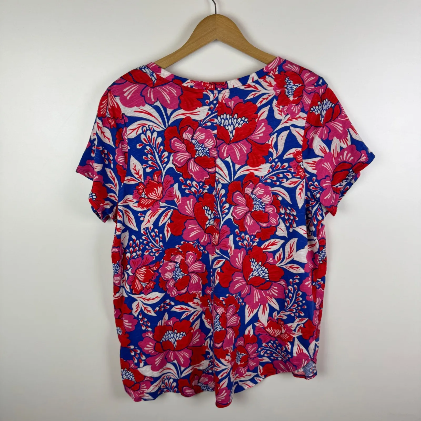 Sigrid Olsen Floral Short Sleeve Tee Sz 1X T-Shirt V-Neck Cotton Tropical Resort - Image 3