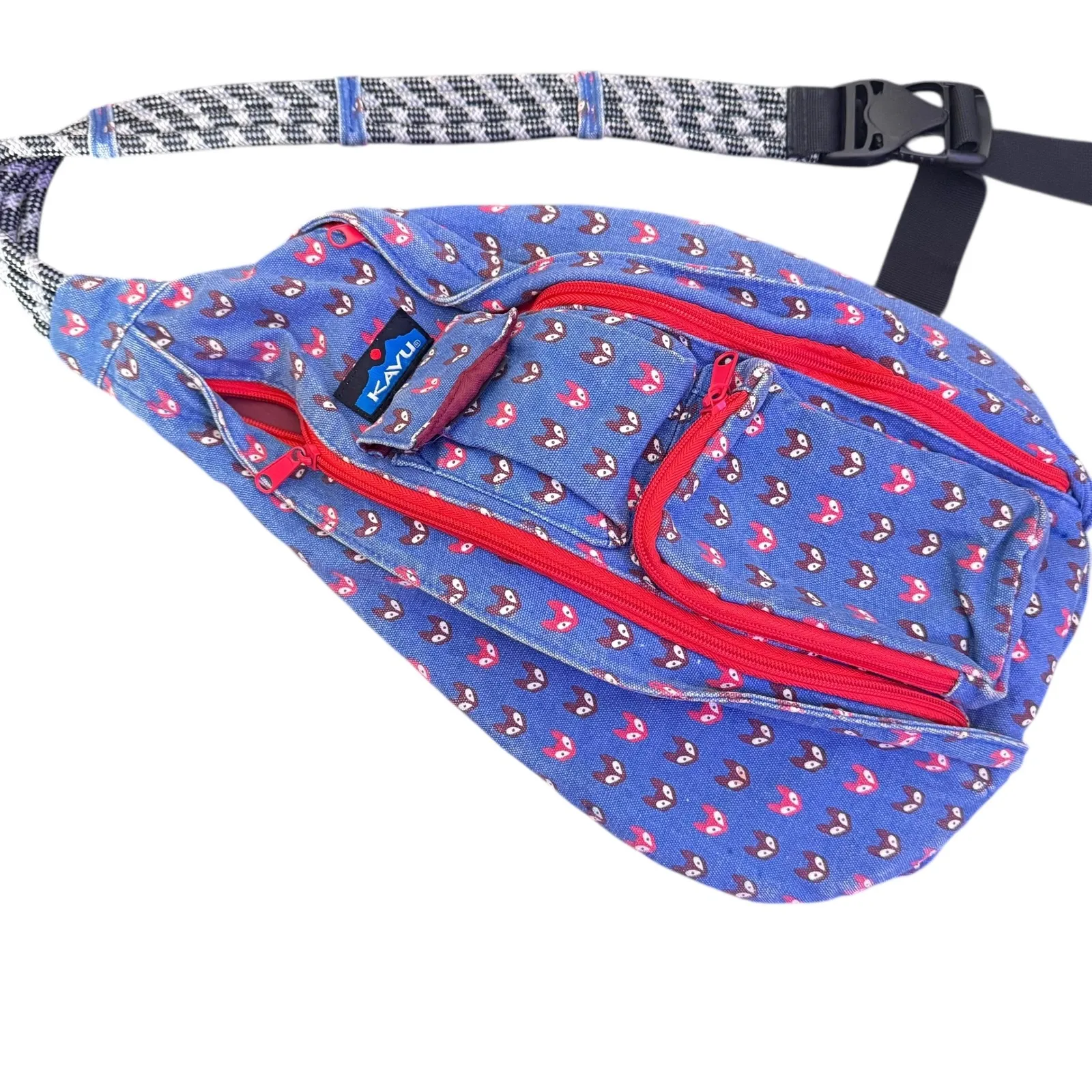 Kavu Bag Rope Sling Crossbody Fox Print Hiking Outdoor Limited Edition‎ Blue - Image 11