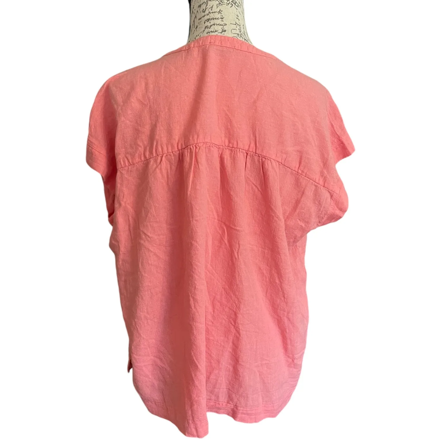 Splendid Coral Orange Linen Blend V Neck Shirt Size Large EUC - Image 2