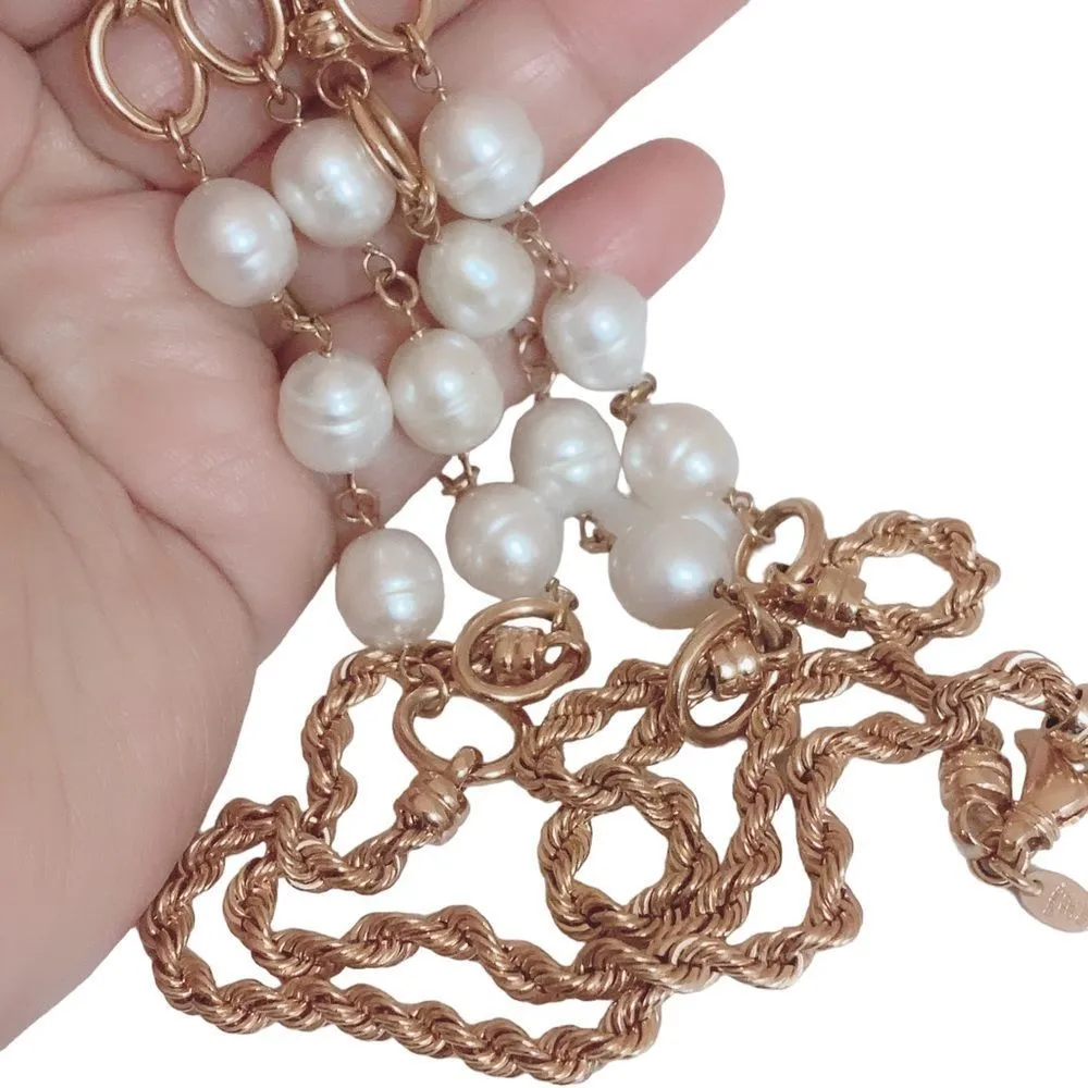 Bronze Italy & Honora Authentic Freshwater Pearl Long Station Necklace - Image 5