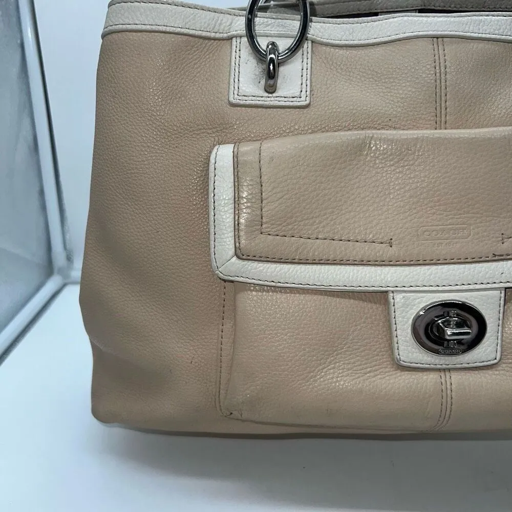 Coach‎ 2012 Tan and Cream Penelope Pebbled Leather Bag - Image 6