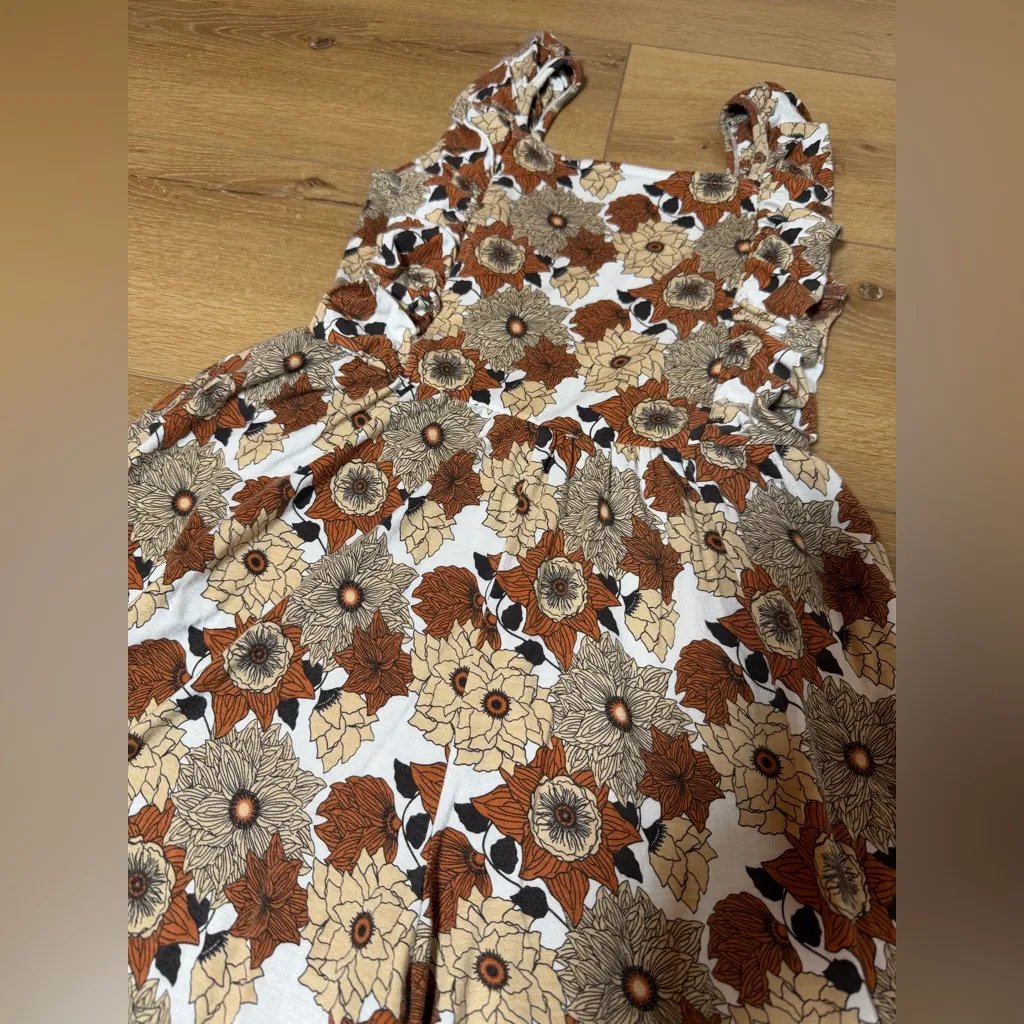 Kate Quinn Retro Ruffle Brown Floral Wide Cropped Leg Jumpsuit size M Size M - Image 4