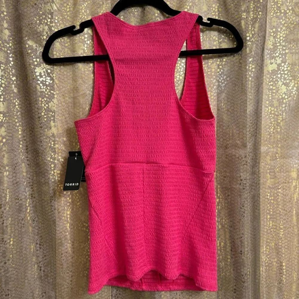 Torrid Festi Hot Pink Smocked Jersey Seamed Corset Tank 00 Med NWT - Image 2
