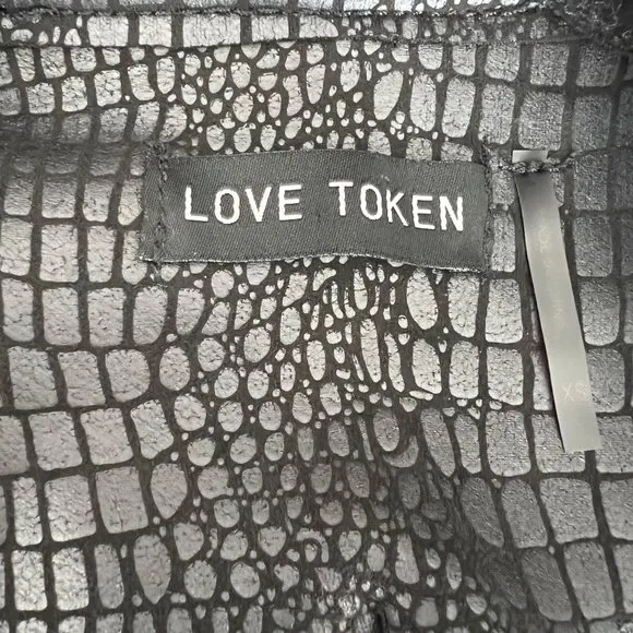 Love Token Trench Coat Women‎ Black XS Olga Croc Pockets Waist Tie EUC - Image 10