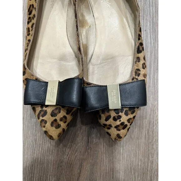 Kate Spade  Calf‎ Hair Leopard Leather Bow Flat 8 Pointed Toe Norah - Image 6